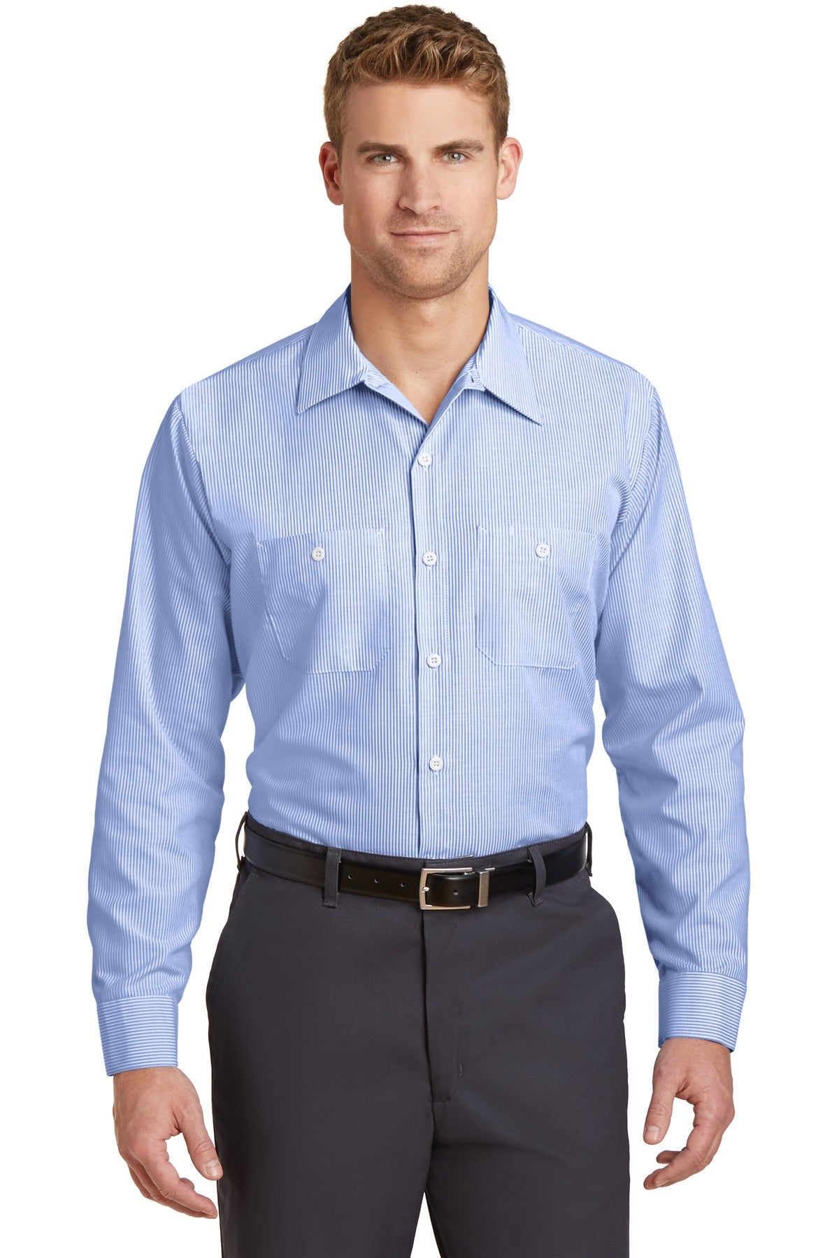 Red KapLong Sleeve Striped Industrial Work Shirt. CS10