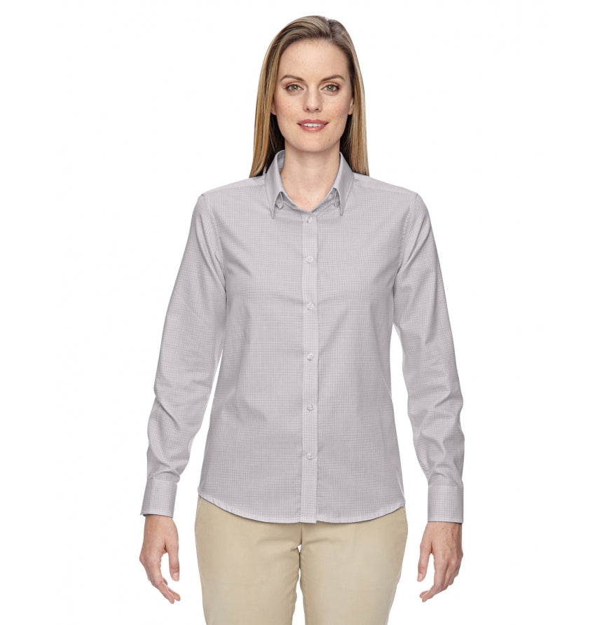 North End 77043 North End Women's Checked Twill Dress Shirt