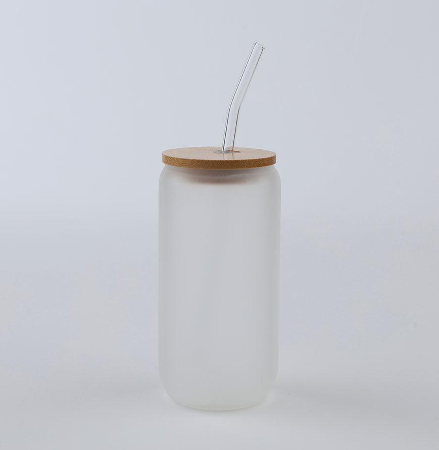 RJR FROSTEDGLASSCUP 16 oz. Frosted Glass Cup with Bamboo Lid and Straw