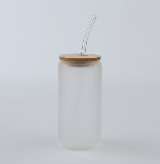 RJR FROSTEDGLASSCUP 16 oz. Frosted Glass Cup with Bamboo Lid and Straw