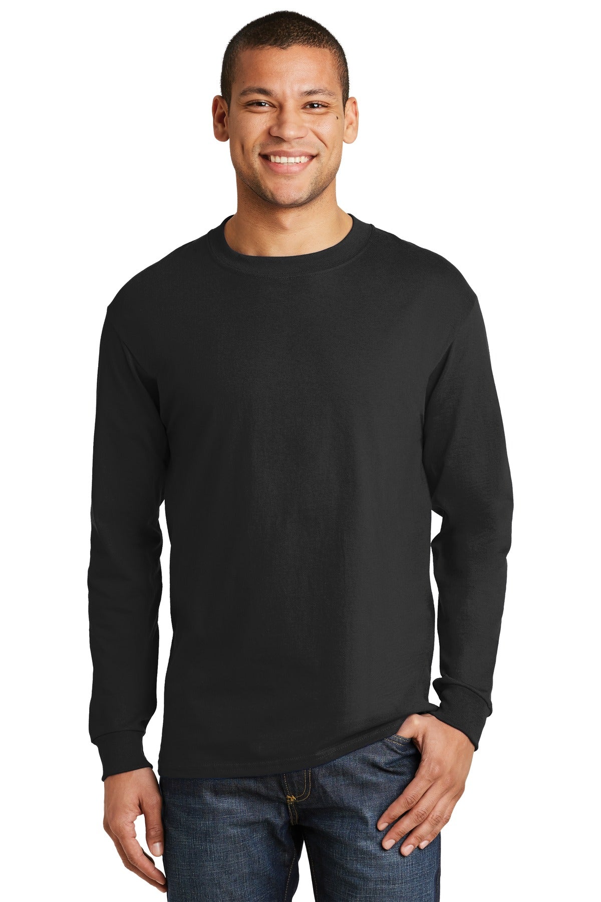 Hanes Beefy-T- 100% Cotton Long Sleeve T-Shirt. 5186