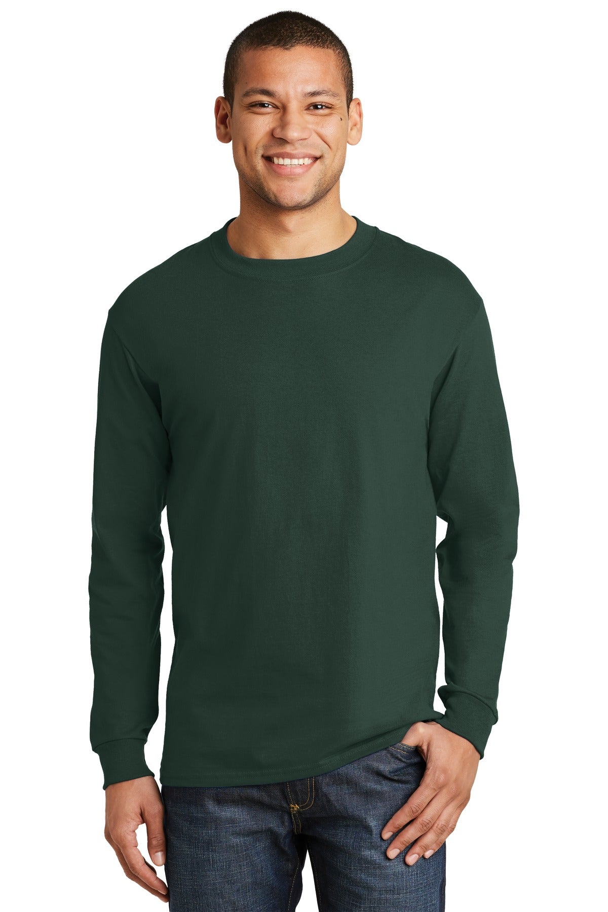 Hanes Beefy-T- 100% Cotton Long Sleeve T-Shirt. 5186