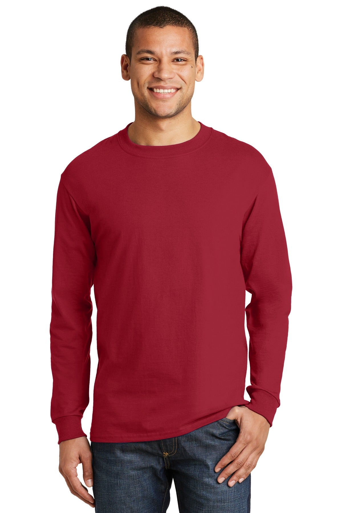Hanes Beefy-T- 100% Cotton Long Sleeve T-Shirt. 5186