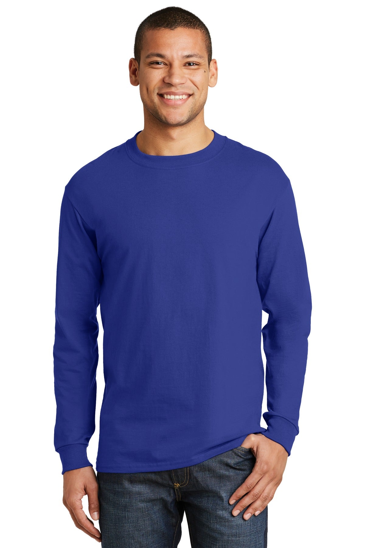 Hanes Beefy-T- 100% Cotton Long Sleeve T-Shirt. 5186