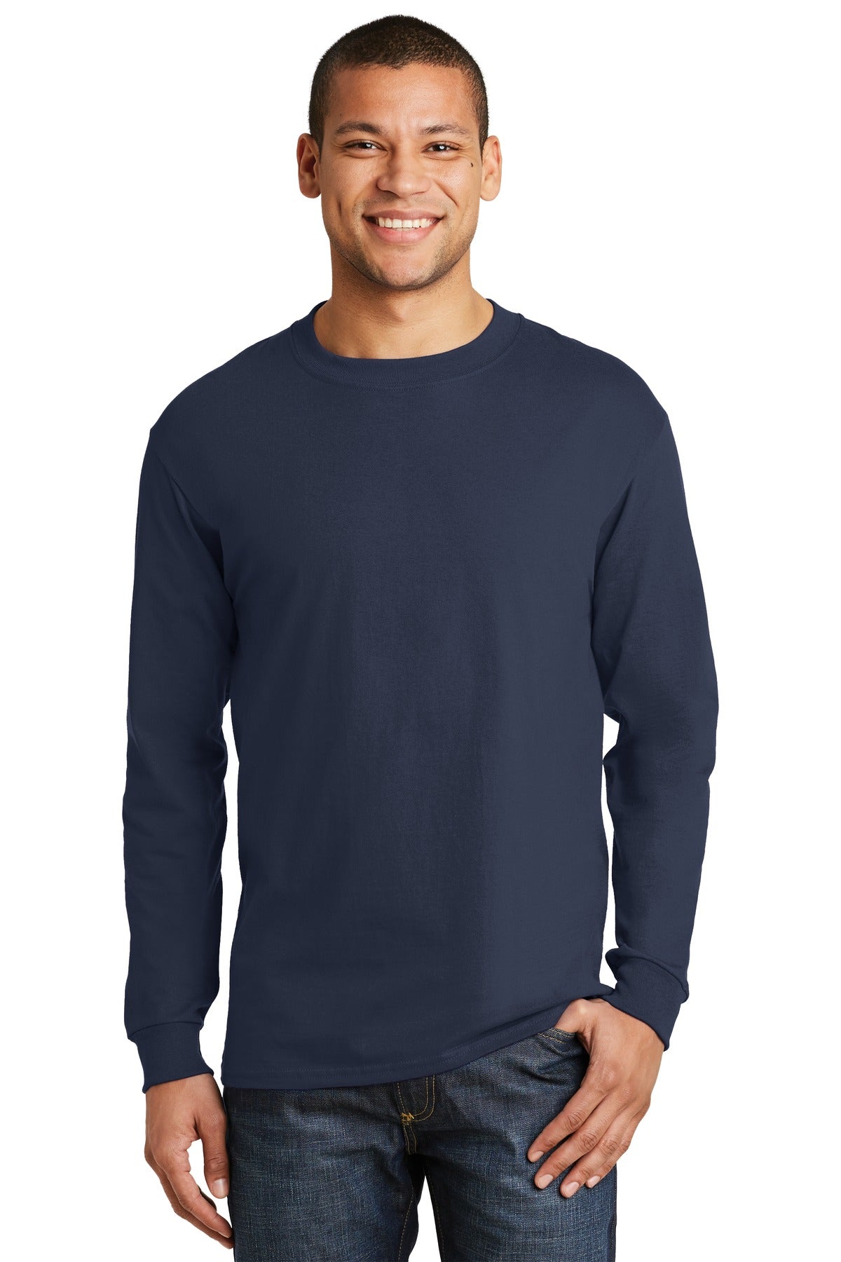 Hanes Beefy-T- 100% Cotton Long Sleeve T-Shirt. 5186