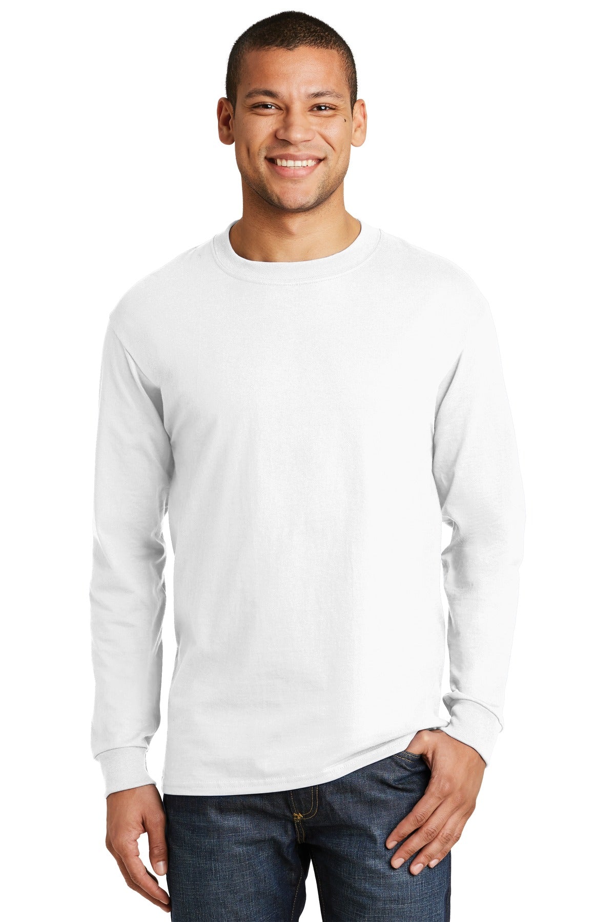 Hanes Beefy-T- 100% Cotton Long Sleeve T-Shirt. 5186