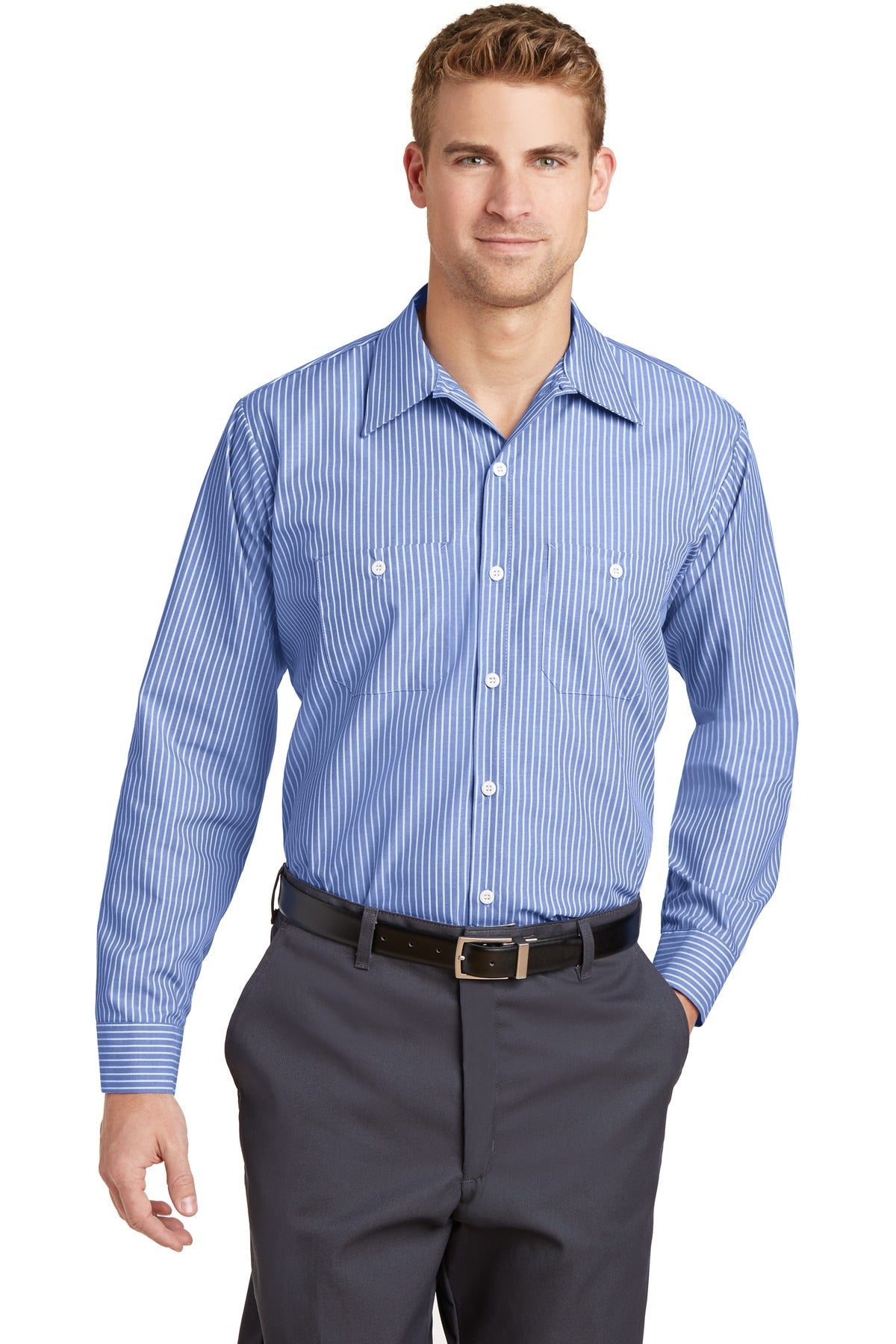 Red KapLong Size, Long Sleeve Striped Industrial Work Shirt. CS10LoNG