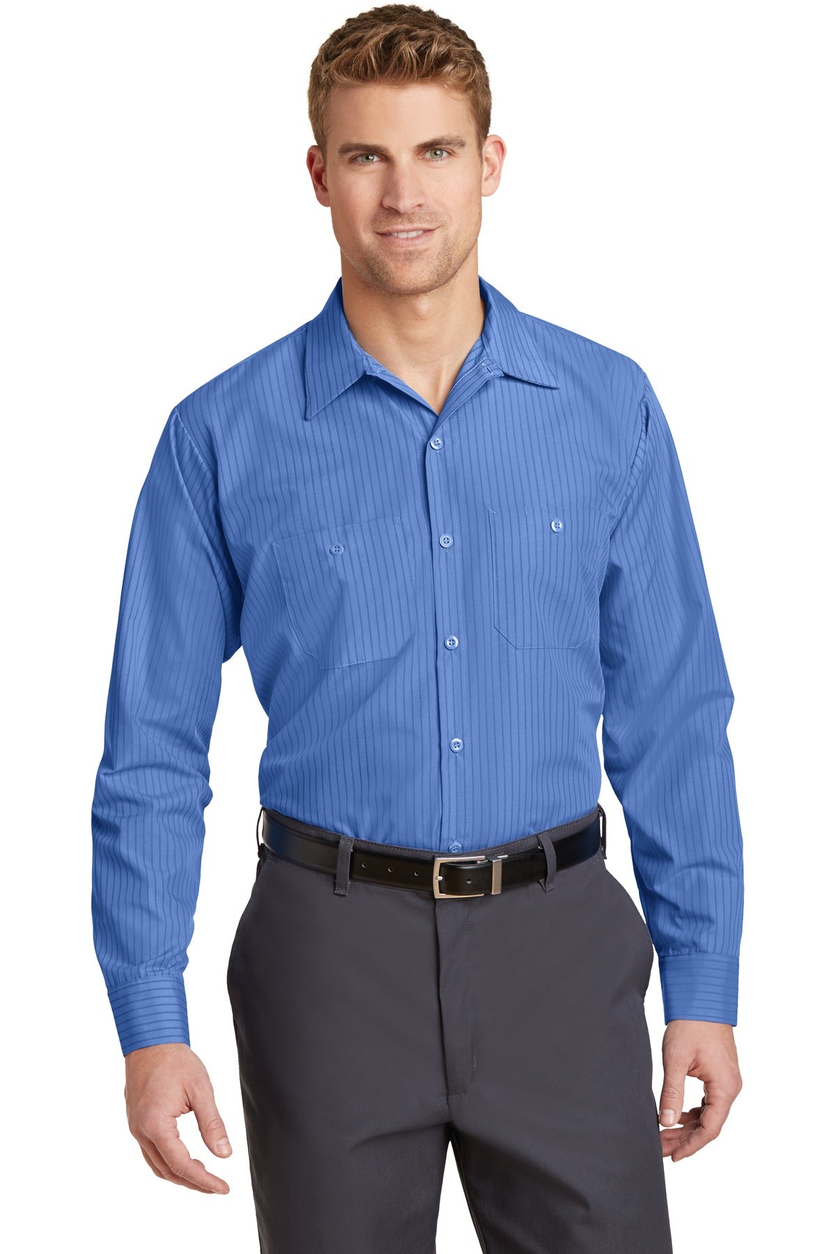 Red KapLong Sleeve Striped Industrial Work Shirt. CS10