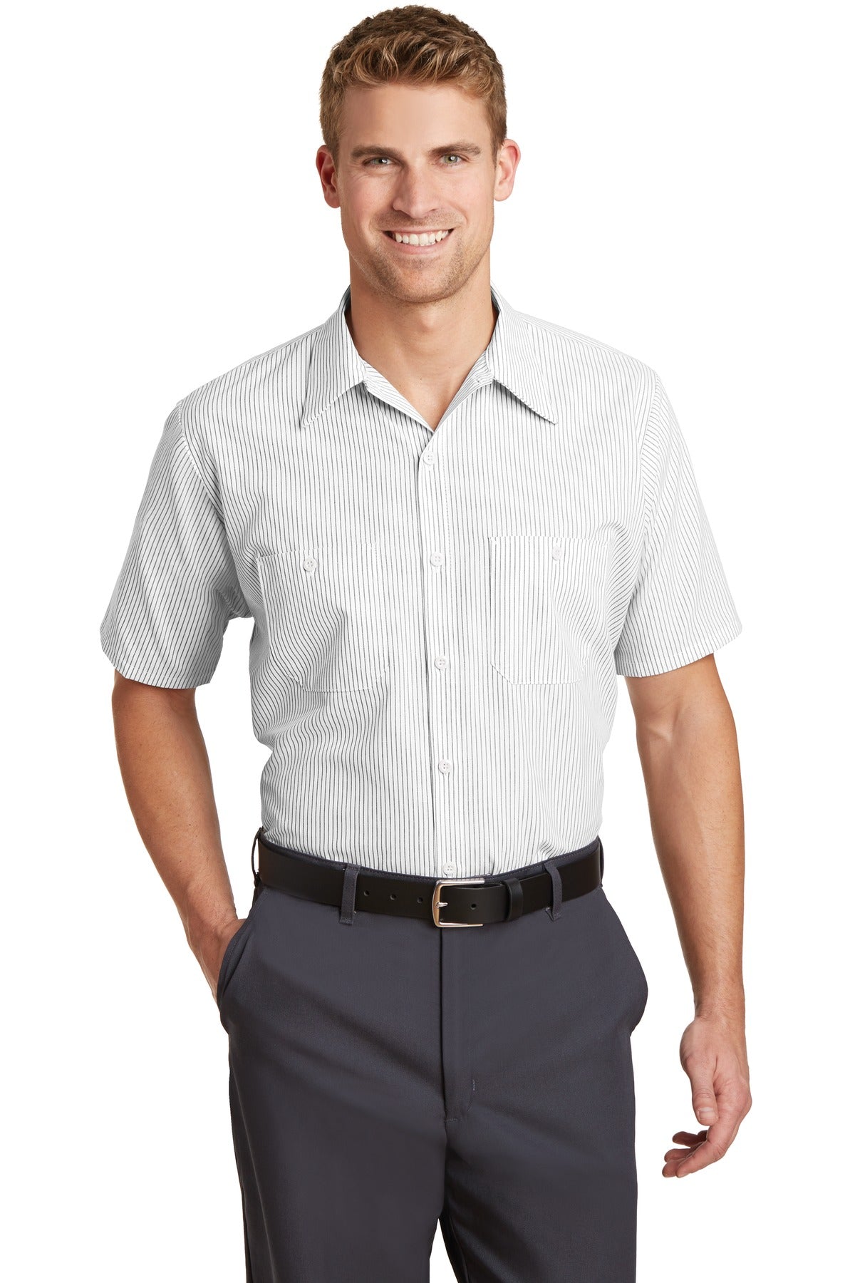 Red KapShort Sleeve Striped Industrial Work Shirt. CS20