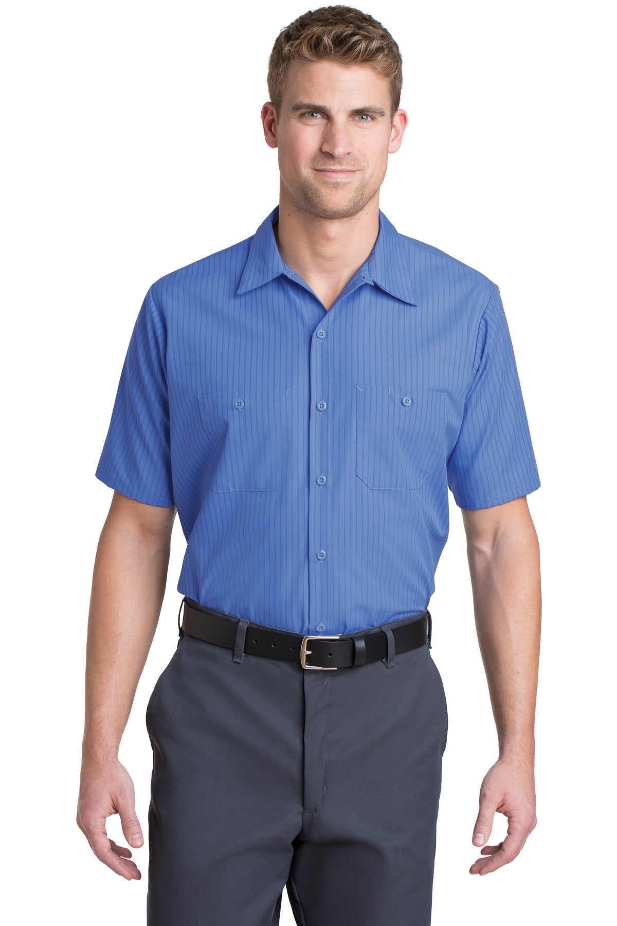 Red KapShort Sleeve Striped Industrial Work Shirt. CS20
